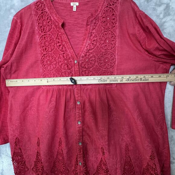 Reba Woman Shirt Womens 2X Red Crochet Eyelet Lace Embroidered Tunic Boho Top - Picture 8 of 10